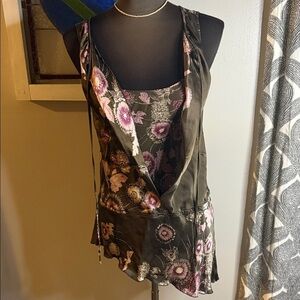 Twelfth Street by Cynthia Vincent 100% Silk Layered Sleeveless Tunic Top SZ S